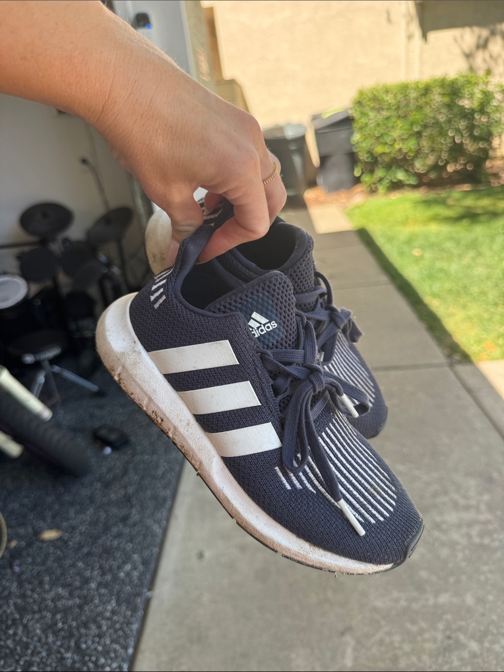 Kids adidas Navy and White Knit Athletic Sneakers